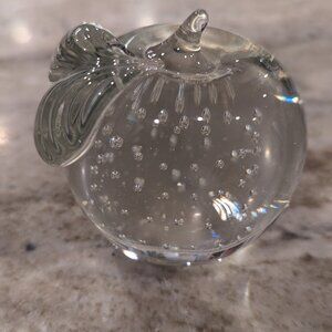 Vintage Clear Bubbled Art Glass Apple Paperweight